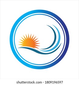 sea Water wave and sun icon vector illustration design logo - Vector