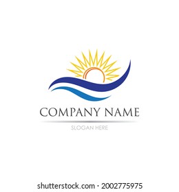sea Water wave and sun icon vector illustration design logo - Vector