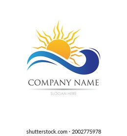 sea Water wave and sun icon vector illustration design logo - Vector