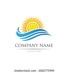 sea Water wave and sun icon vector illustration design logo - Vector