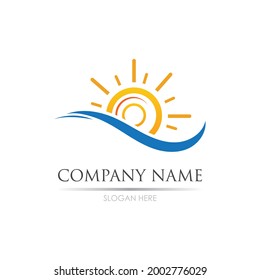 sea Water wave and sun icon vector illustration design logo - Vector