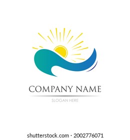 sea Water wave and sun icon vector illustration design logo - Vector