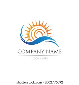 sea Water wave and sun icon vector illustration design logo - Vector