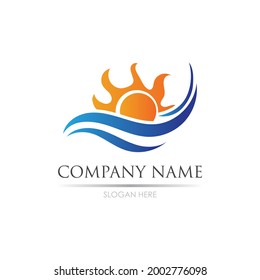 sea Water wave and sun icon vector illustration design logo - Vector