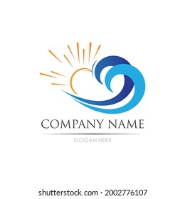 sea Water wave and sun icon vector illustration design logo - Vector