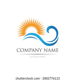 sea Water wave and sun icon vector illustration design logo - Vector