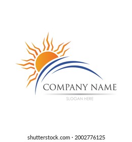 sea Water wave and sun icon vector illustration design logo - Vector