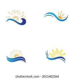 sea Water wave and sun icon set vector illustration design logo - Vector
