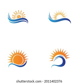 sea Water wave and sun icon set vector illustration design logo - Vector