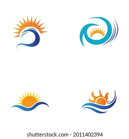 sea Water wave and sun icon set vector illustration design logo - Vector