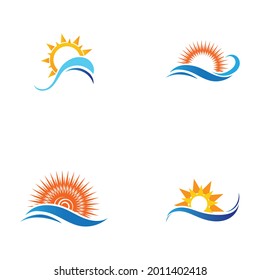 sea Water wave and sun icon set vector illustration design logo - Vector