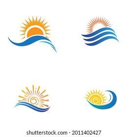 sea Water wave and sun icon set vector illustration design logo - Vector