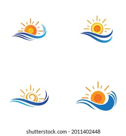 sea Water wave and sun icon set vector illustration design logo - Vector
