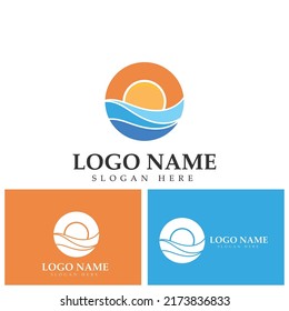 Sea Water Wave and Sun Icon Vector Illustration Design Logo - Vector