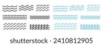 Sea water wave vector icon set in black and blue color. river water wave symbol.