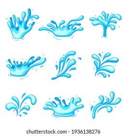 Sea water waves collection. Wave clipart, ocean flow game elements. Isolated cartoon river splash, energy blue liquid swirls recent vector set