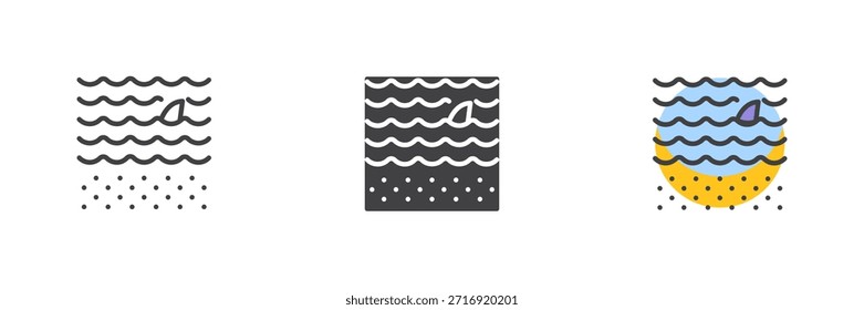 Icono de patrón de ondas de agua de mar en línea, estilo colorido de contorno sólido y lleno. Icono del océano dos veces como signo de Vector, símbolo, paquete de ilustración de color.