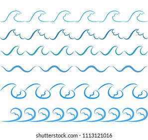 Sea water waves vector borders set. Decorative wave sea, illustration of pattern water sea border wave