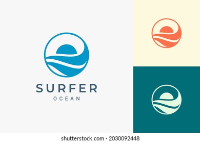 Sea or waterfront logo with simple sun and ocean shape