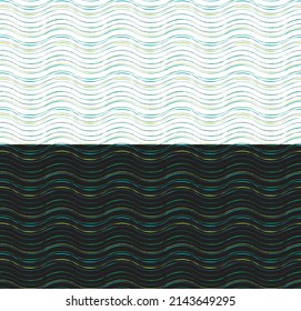 Sea Wave, abstract seamless pattern. Hand painte doodle ink line, nautical style design, geometrical illustration. Blue green color tones palette. Transparent background. Vector