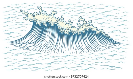 Sea wave. Art detailed editable illustration. Vector vintage engraving. Isolated on white background. 8 EPS