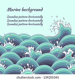 Sea wave background in the decorative style. Vector illustration.