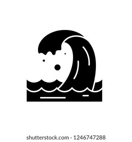 Sea wave black icon, vector sign on isolated background. Sea wave concept symbol, illustration 