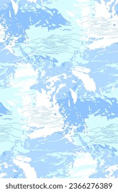 sea wave blue white japanese chinese traditional vector illustration card background seamless pattern colorful watercolor ink textured