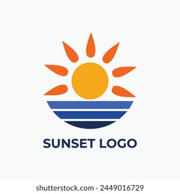 Sea wave and bright sun combination for sunset logo concept. Vacancy logo concept.