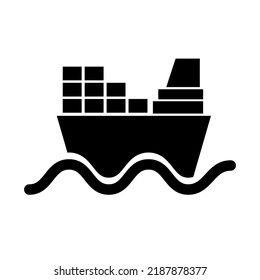 Sea wave and cargo ship silhouette icon. Vector.