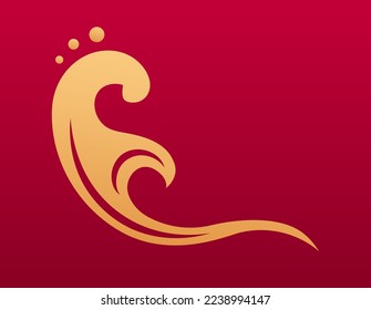 Elementos decorativos chinos con olas de mar. Ilustración tradicional asiática de oro. Elementos de decoración