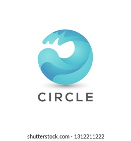 sea wave circle logo design 3d water sea