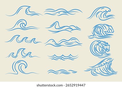 Elementos de ilustração de vetor de design de coleção de ondas marinhas.