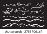 Sea wave crayon icon. Hand drawn water flow, chalk doodle surf symbol, sketch ocean ripple, wavy splash vector illustration