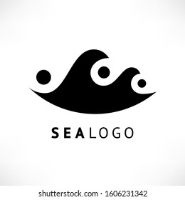 Sea wave and drops black icon isolated on white background. Vector illustration water logo design template