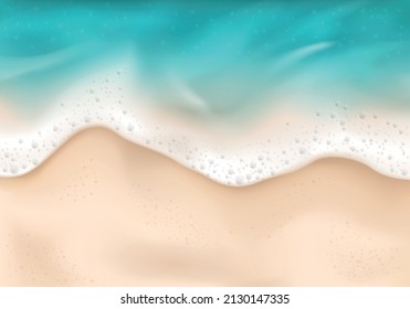 Sea wave foam realistic concept sandy beach on which the tide brought frothy wave vector illustration