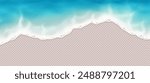 Sea wave with foam rolling on coast realistic vector illustration. Ocean lagoon top view. Exotic beach surf line 3d object on transparent background