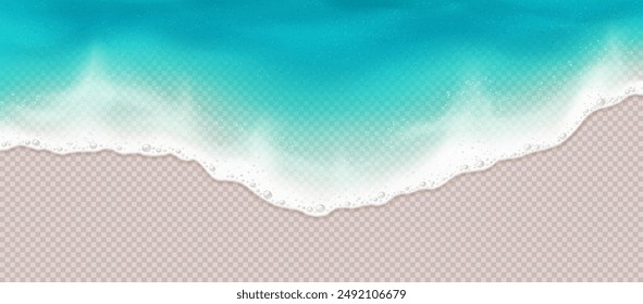 Sea wave with foam rolling on coast realistic vector illustration. Ocean lagoon top view. Exotic beach surf line 3d object on transparent background