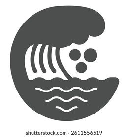 Sea wave with foam solid icon, tropical voyage concept. Vector graphics. Big water wave, ocean landscape bubble sign on white background, glyph style icon for mobile or web design