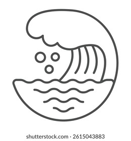 Sea wave with foam thin line icon, tropical voyage concept. Vector graphics. Big water wave, ocean landscape bubble sign on white background, outline style icon for mobile or web design