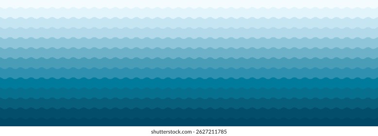 Geometrische Hintergrundvorlage für Meereswellen. Blau geschichtetes gewelltes Wassermuster. 