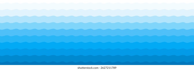 Sea wave geometric background template. Blue layered water wavy pattern. 