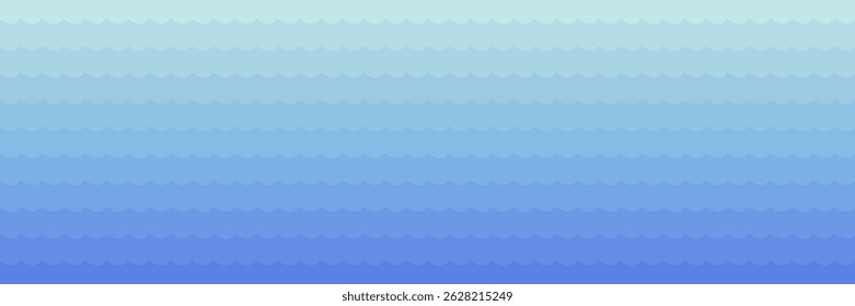 Sea wave geometric background template. Blue layered water wavy pattern. 