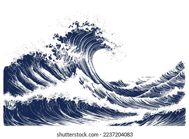 Sea wave hand drawn sketch Nautical element Vector illustration