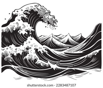 Sea wave hand drawn sketch Vector illustration Nature