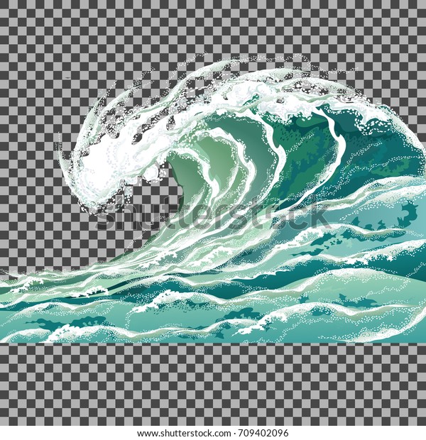 Sea wave. Hand drawn vector illustration\
isolated on transparent background.\
