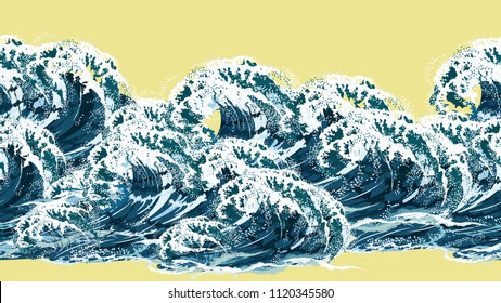 Sea Waves Oriental Vintage Ukiyoe Style Stock Vector (Royalty Free ...