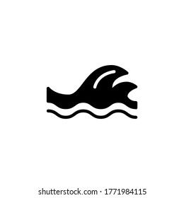 Sea wave icon in black flat glyph, filled style isolated on white background