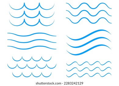 Sea wave icon set. Collection of thin line waves. Flat vector illustration