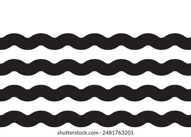 Sea Wave Icon Set. Satz dünner Linien-Wellen. Verschiedene Welle Wasser See Fluss. Wasser-Logo, Linie Ozean-Symbol in Vektorgrafik flach Stil. Nahtloses abstraktes Linienmuster. Wasserumrisssymbol. Meer und Ozean Zeichen